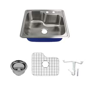 Meridian All-in-One Drop-In 16GA Stainless Steel 25 in. x 22 in. x 9 in. 2-Hole Single Bowl Kitchen Sink in Brushed