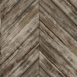Herringbone Wood Boards Brown Peel and Stick Wallpaper (Covers 28.18 sq. ft.)