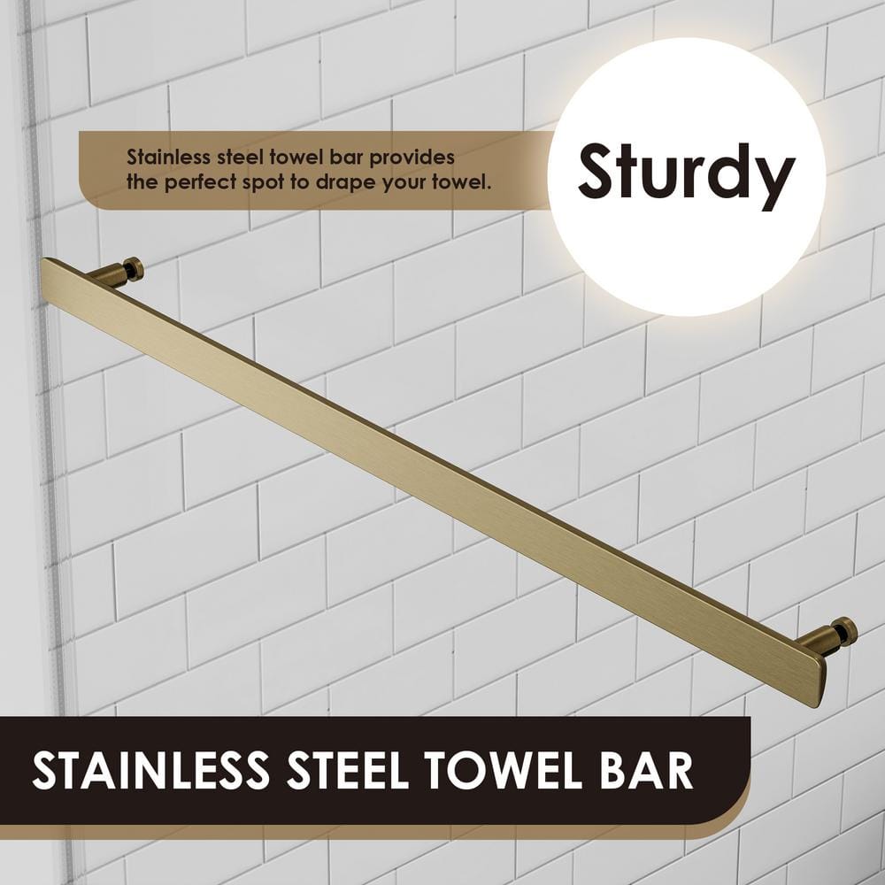 60" Gold Frameless Bypass Shower Door with Clear Glass