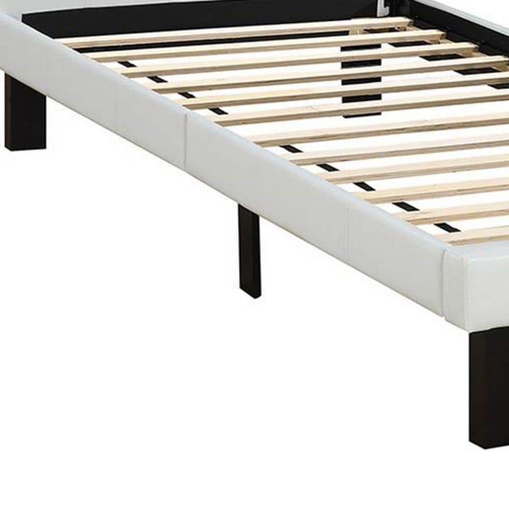 Sleek Modern Twin Bed with White Faux Leather Tufted Headboard