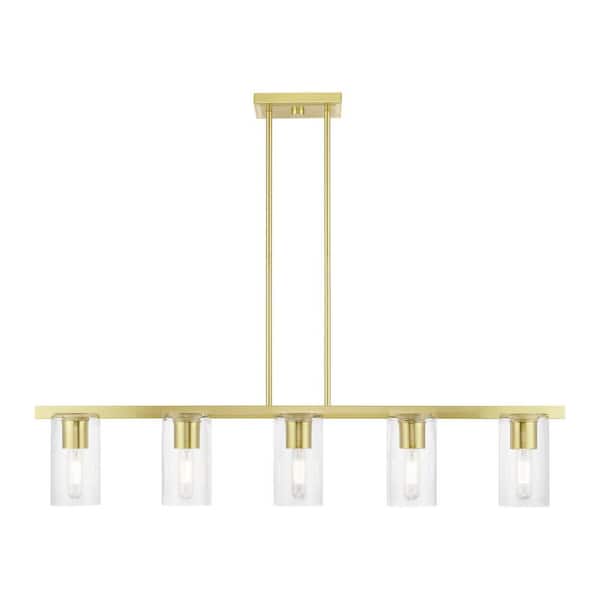 Livex Lighting Clarion 5-Light Satin Brass Linear Chandelier with Clear Glass