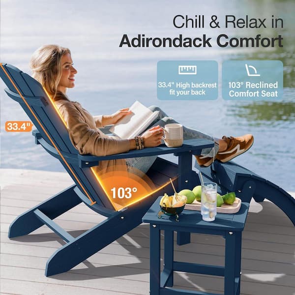 Mximu Classic Navy Plastic Outdoor Patio Adirondack Chair (Set of