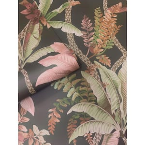 Charcoal Serene Tropical Oasis Print Non Woven Non-Pasted Textured Wallpaper 57 sq. ft.