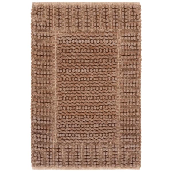 Natura 3 ft. x 5 ft. Brown Striped Border Solid Area Rug