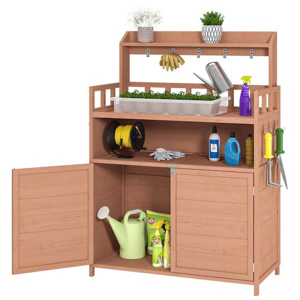 39 in. W x 19 in. D x 57 in. H Outdoor Storage Cabinet, Potting Bench with Large Storage Cabinet & Top Shelf, Orange