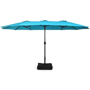 15 ft. Double-Sided Patio Twin Umbrella Extra-Large Market Umbrella with Base Turquoise