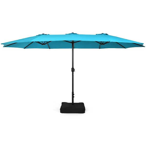 Gymax 15 ft. Double-Sided Patio Twin Umbrella Extra-Large Market Umbrella with Base Turquoise