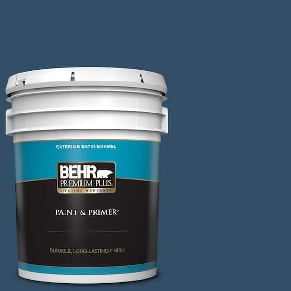 BEHR PREMIUM PLUS 5 gal. #ECC-53-3 Outer Space Satin Enamel Exterior Paint & Primer