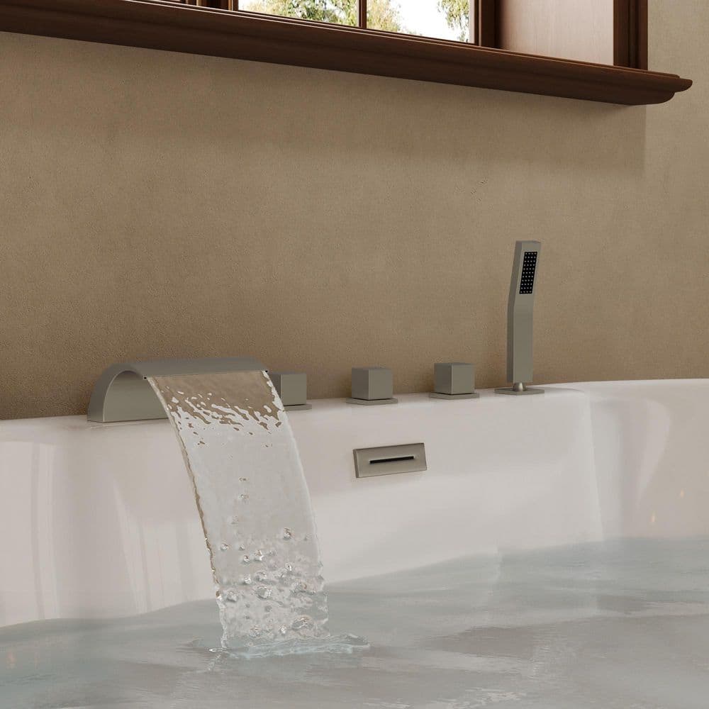 7 in. Waterfall 3-Handle 2-Spray Roman Tub and Shower Faucet with Handheld 3.4 GPM in Brushed Nickel Valve Included price history on PriceWatchPro