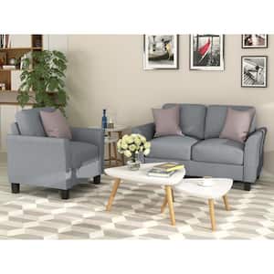 54 in. W 2-piece Linen Living Room Furniture Armrest Single Chair and Loveseat Sofa in Gray