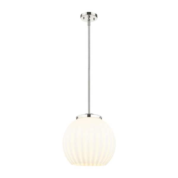 White Venetian 100-Watt 1-Light Polished Nickel Shaded Mini Pendant Light with Painted Glass Shade
