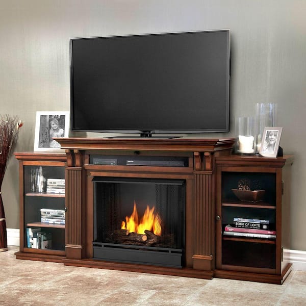 Real Flame Calie Entertainment 67 in. Media Console Ventless Gel Fuel Fireplace in Dark Espresso