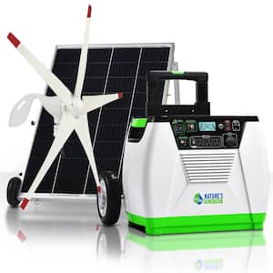 1800-Watt/2880W Peak Push Button Start Solar Powered Portable Generator with Wind Turbine and One 100W Solar Panel