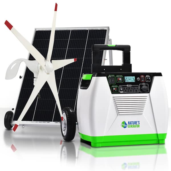 NATURE'S GENERATOR 1800-Watt/2880W Peak Push Button Start Solar Powered Portable Generator with Wind Turbine and One 100W Solar Panel