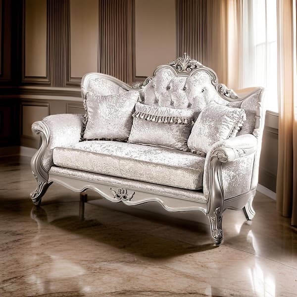 Paulo 70.5 in. Off White and Silver Fabric 2-Seater Loveseat