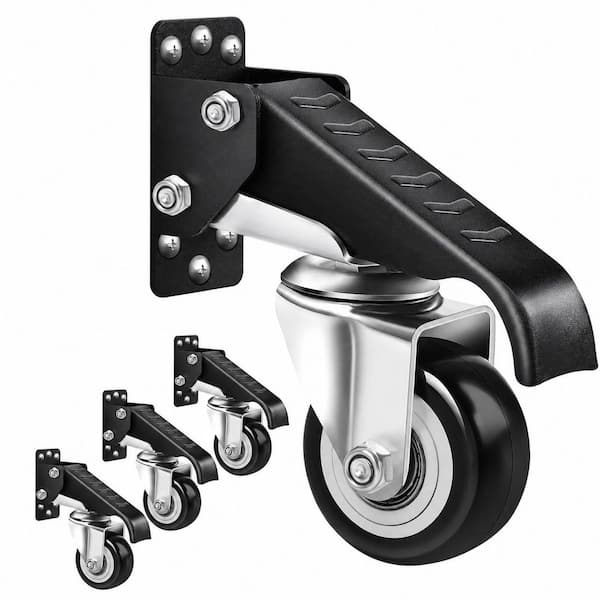 4 Pack Retractable Series Black Urethane Swivel Workbench Caster Kit with 600 lb. Load Rating for Heavy Tables