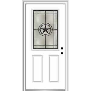 Elegant Star 32 in. x 80 in. 2-Panel Left-Hand/Inswing 1/2 Lite Decorative Glass Primed Fiberglass Prehung Front Door