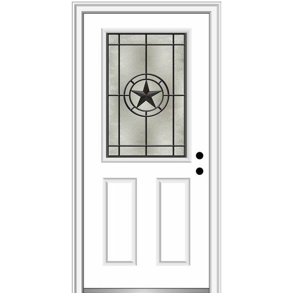 MMI Door Elegant Star 34 in. x 80 in. 2-Panel Left-Hand/Inswing 1/2 Lite Decorative Glass Primed Fiberglass Prehung Front Door