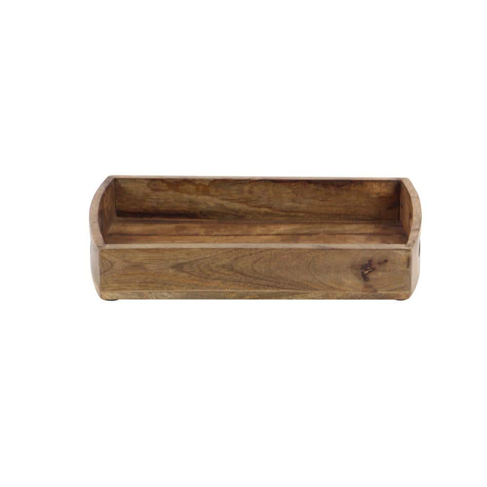 Light Brown Mango Wood Decorative Tray Set with Slot Handles, 3-Piece
