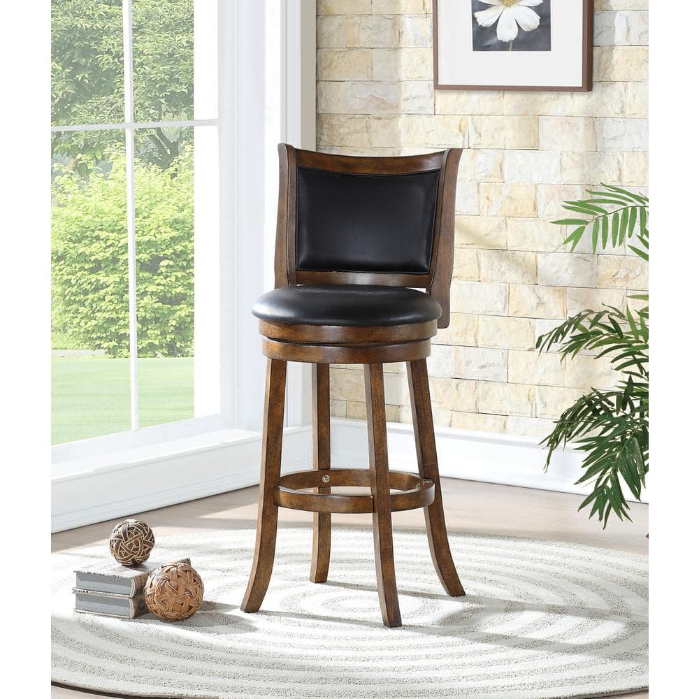 Traditional Bristol 29" Swivel Bar Stool in Black/Brown Leather and Wood