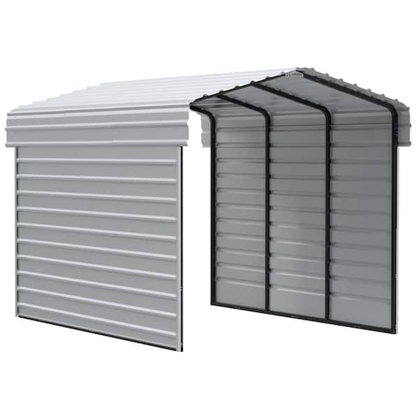 Arrow 10 ft. W x 15 ft. D x 9 ft. H Eggshell Galvanized Steel Carport with 2-sided Enclosure