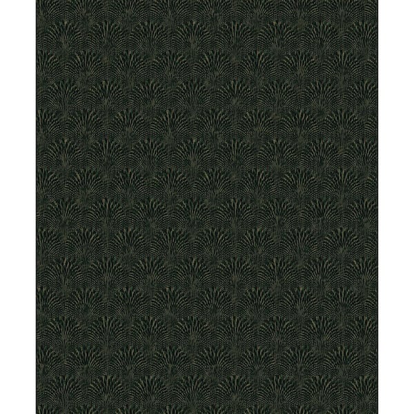 Unbranded Boutique Collection Green Metallic Geometric Fan Non-pasted Paper on Non-woven Wallpaper Sample