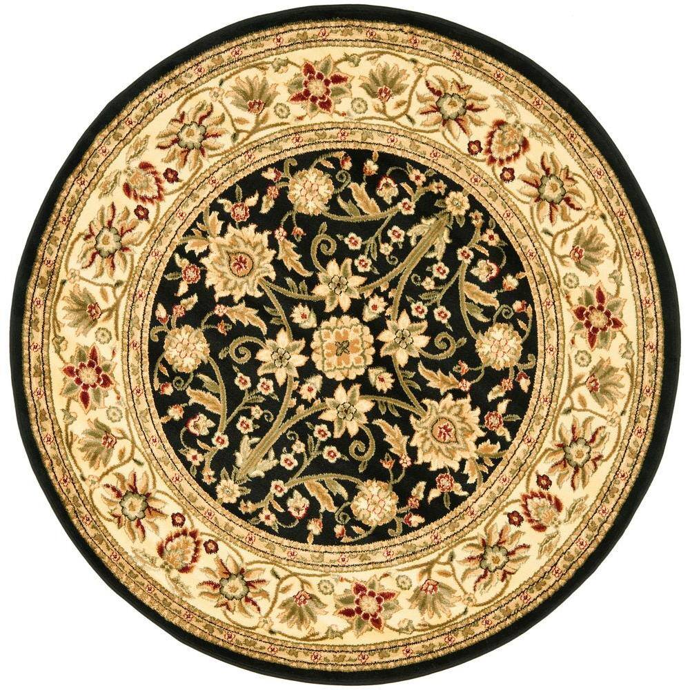 SAFAVIEH Lyndhurst Black/Ivory 8 ft. x 8 ft. Round Floral Antique ...