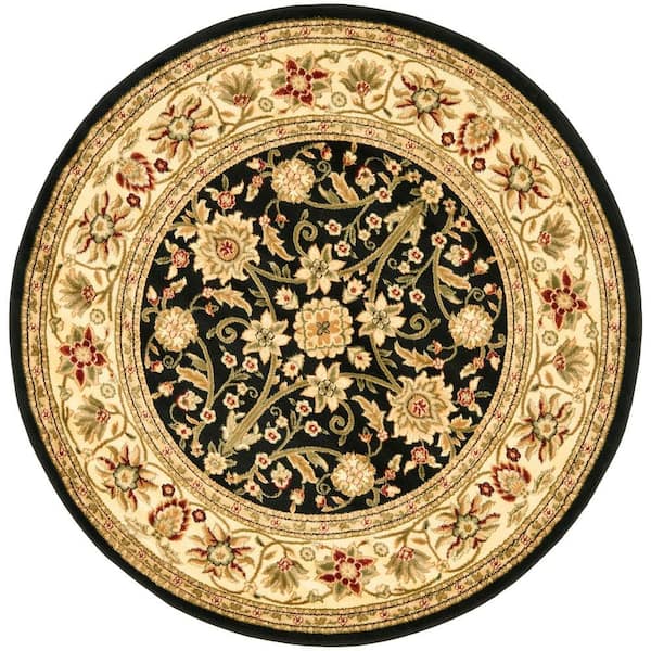 SAFAVIEH Lyndhurst Black/Ivory 8 ft. x 8 ft. Round Floral Antique Border Area Rug