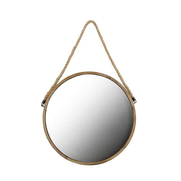 Unbranded Brown 18.9 in. W x 18.9 in. H Round Iron Framed Mirror with Rope Strap for Wall
