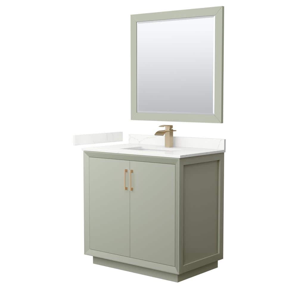 Strada 36 in. W x 22 in. D x 35 in. H Single Bath Vanity in Light Green with Giotto Quartz Top and 34 in. Mirror price history on PriceWatchPro