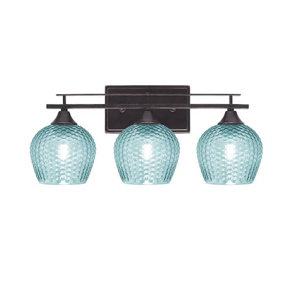 Unbranded Ontario 21 in. 3-Light Vanity Light Dark Granite Turquoise Textured Glass Shade