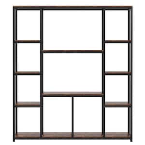 70.86 in. Brown Practical Board 12-Shelf Etagere Bookcase with Storage and Industrial Style Display Shelves