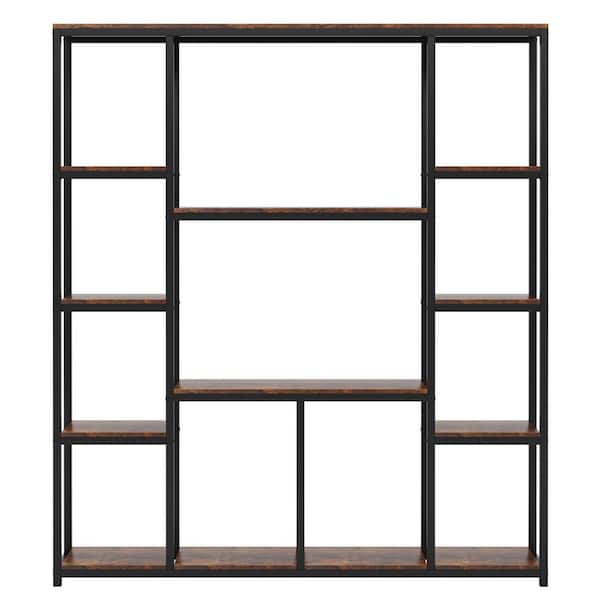 BYBLIGHT 70.86 in. Brown Practical Board 12-Shelf Etagere Bookcase with Storage and Industrial Style Display Shelves