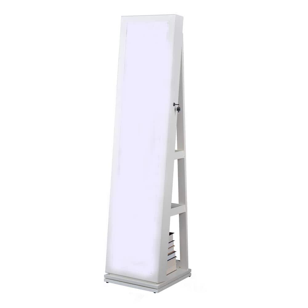 65 in. H White Rectangular Jewelry Cabinet with Full Length Mirror, Lockabl