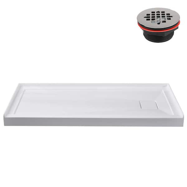Streamline 48 in. L x 32 in. W Alcove Acrylic Shower Pan Base in Glossy White with Right Drain, Drain Included