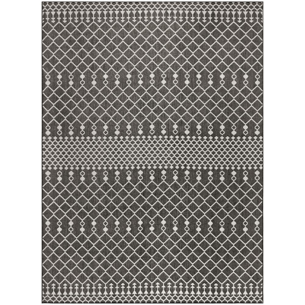 Black and White Moroccan Trellis 8' x 10' Flatweave Outdoor Rug