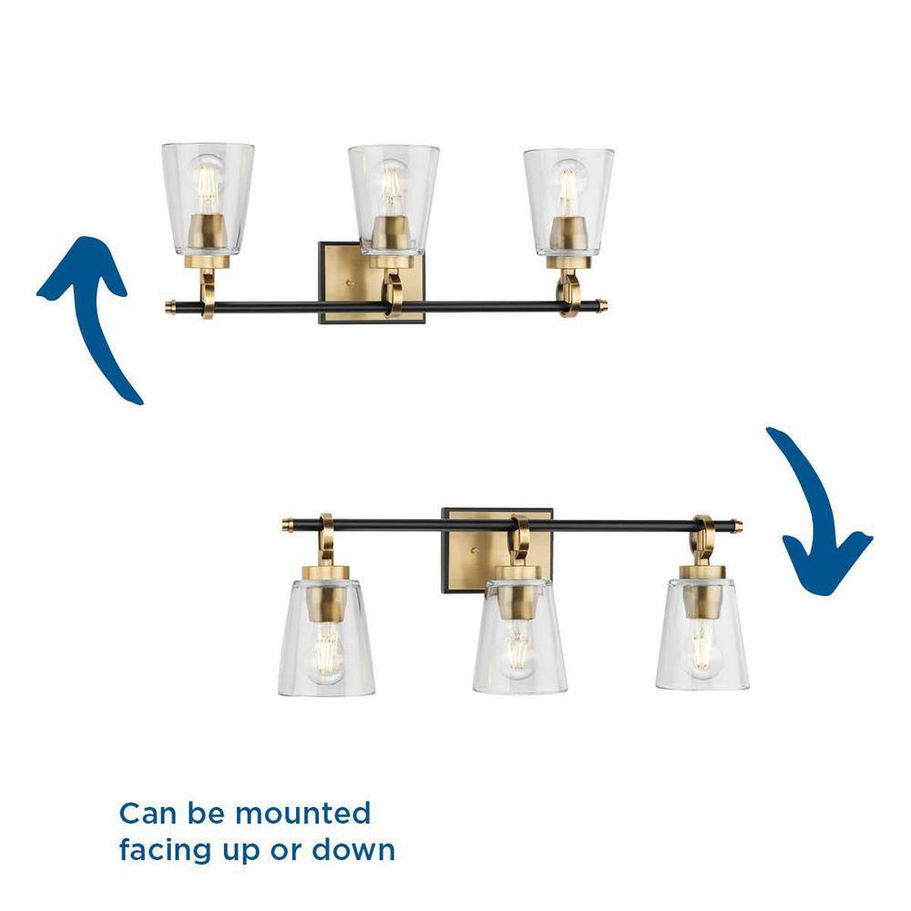Cassell 3-Light Vintage Brass and Black Vanity Fixture
