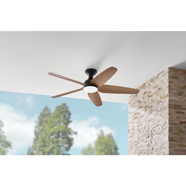 Hampton Bay Ceva 54 in. Indoor/Outdoor Matte Black with Barn Maple Blades Ceiling Fan with Adjustable White with Remote Included