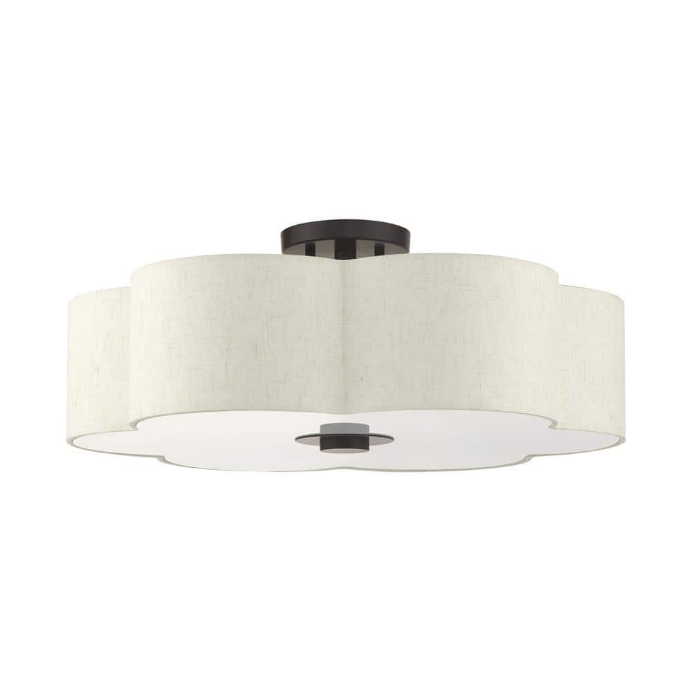 Solstice English Bronze 5-Light Semi-Flush Mount with Oatmeal Shade