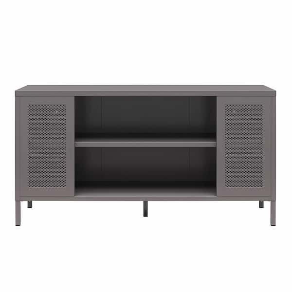 Sunset District Graphite Gray, Metal TV Stand fits TVs up to 50" with Perforated Metal Mesh Accents