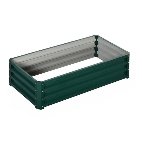 Oyezvary 47.25 in. x 23.5 in. 12 in. Green Steel Rectangular Outdoor Planter Raised Beds with Open Bottom Design