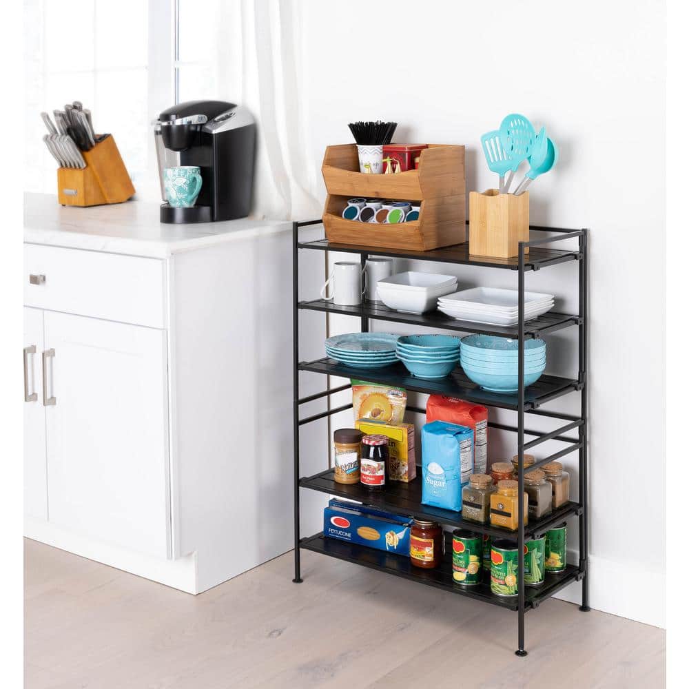 Espresso 3-Tier Stackable Metal and Wood Shoe Rack