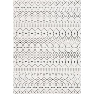 Medusa Nord Ivory 5 ft. 3 in. x 7 ft. 3 in. Moroccan Tribal Indoor/Outdoor Flatweave Area Rug