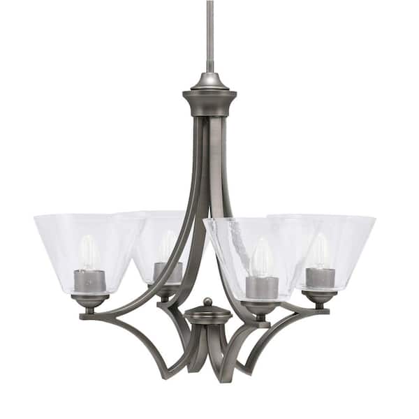Unbranded Clevelend 4-Light Graphite Round Chandelier with 7 in. Clear Bubble Glass Shades, No bulbs included