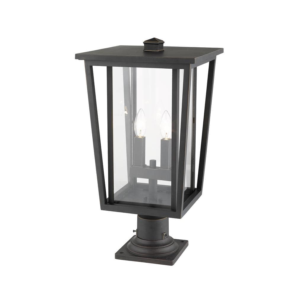 Seoul Oil Rubbed Bronze Outdoor Post Lantern with Glass Shade