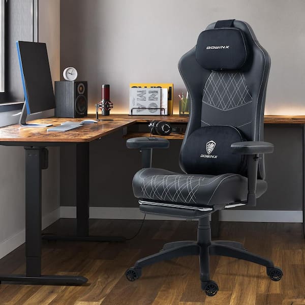 Modern Leather Heated Massage Ergonomic Office Gaming Chair in Black and White with Adjustable Arms