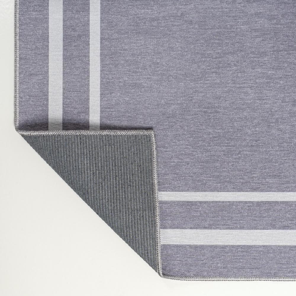 Gray and Cream Striped Chenille 9' x 12' Washable Area Rug
