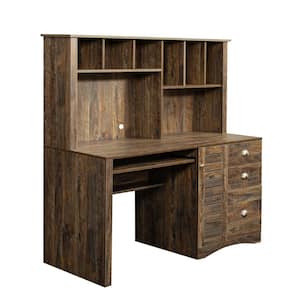 59.06 in. Dark Brown Rectangular Particle Board 3-Drawer Computer Desk with Hutch