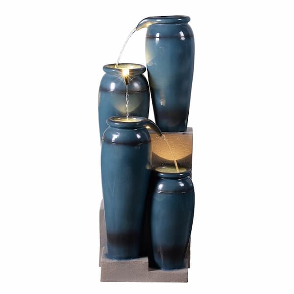 HI-LINE GIFT LTD 39 in. H Multi-Tiered Lighted Jug Water Fountain Indoor/Outdoor Use