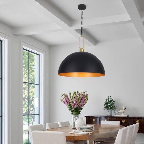 LWYTJO 23.6 in. 1-Light Black Rustic Metal Dome Shade Pendant